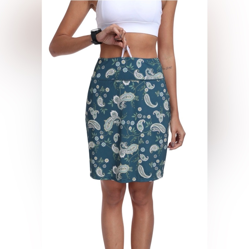 New Mofiz XXL‎ Soft Green Paisley Print Golf Skort Pockets Cottagecore Boho